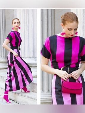 Christopher John Rogers x Target Bold Pink and Black Striped Maxi Dress